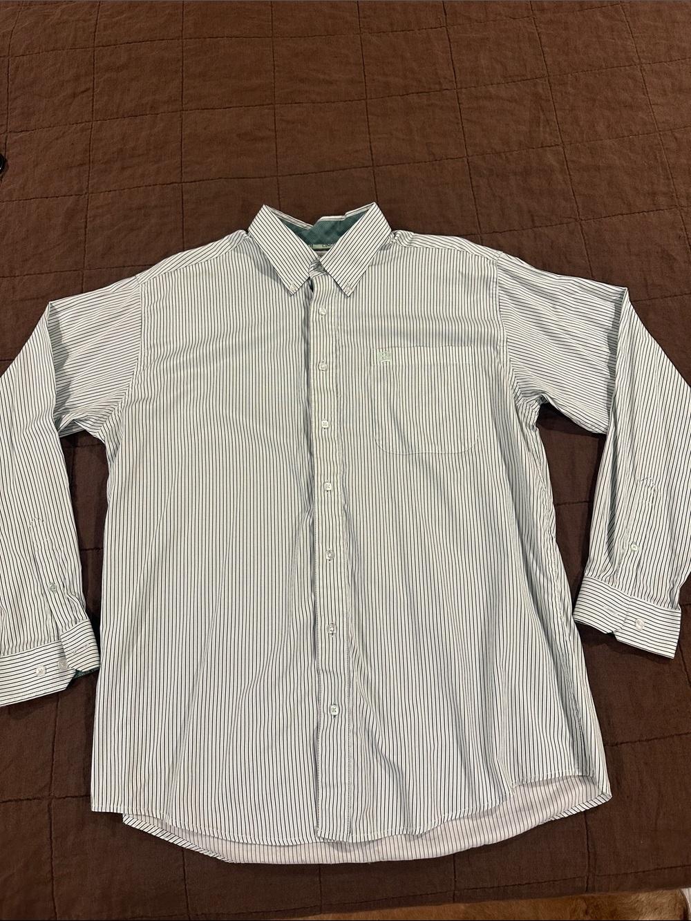 CINCH Men's Classic Button-Up Stripe Shirt - White & Light Green & Navy Blue